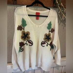 V Cristina Cream Floral V-Neck Sweater